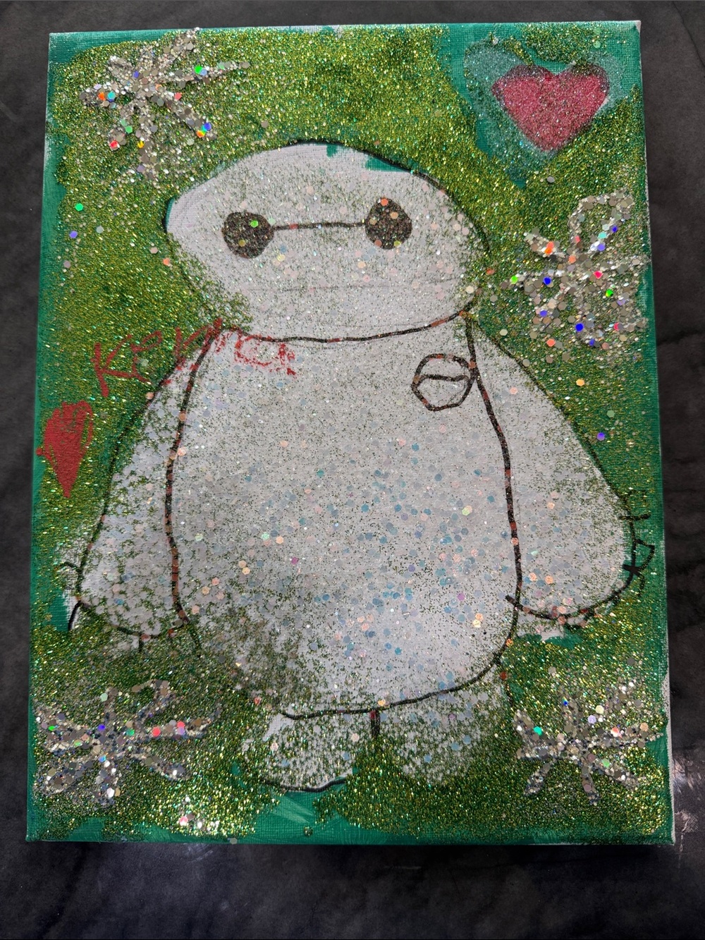 KENNA CANVAS Handmade Glitter Baymax Wall Art - White and Green